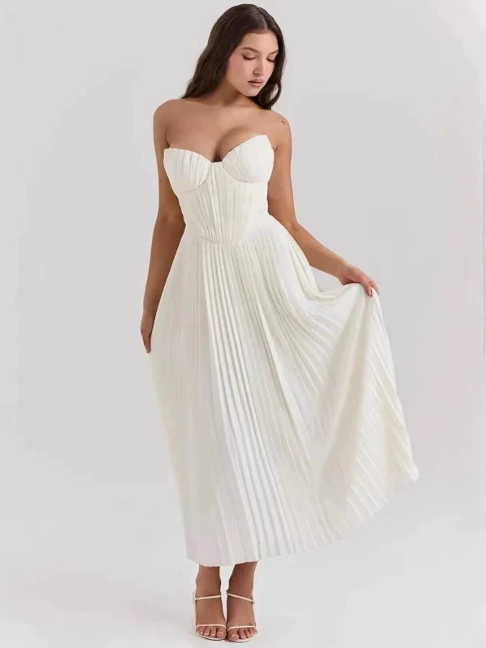 Zara Beach Vacation Strapless Bodycon Pleated Sleeveless Waist Cinching Dress